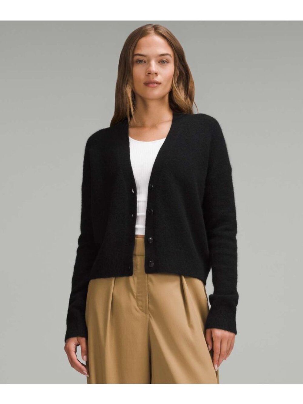 Lululemon Womens Alpaca Wool Blend Cardigan Sweater XS long sleeve preppy fuzzy